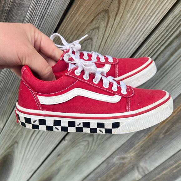VANS Red Canvas Checkered Soles Sk-8 Low Top Sneakers, Youth 1 Boys/Girls - Picture 2 of 9